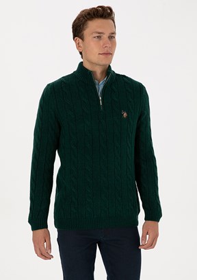 US POLO ASSN Yeşil Erkek Slim Kazak
