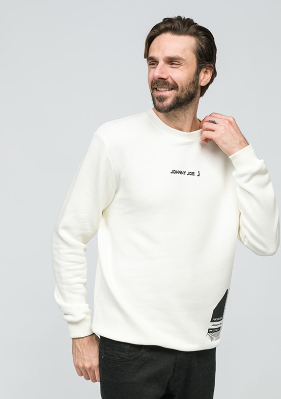 JOHNNY JOE Ekru Erkek Bisiklet Yaka Sweatshirt