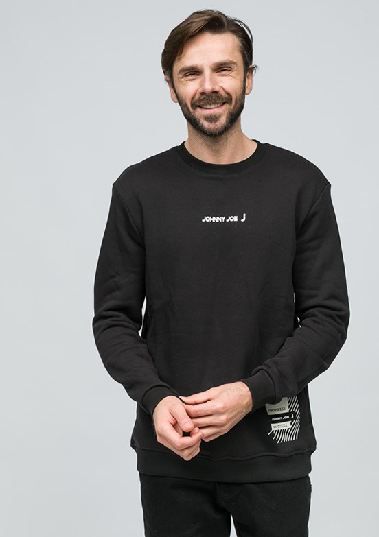 JOHNNY JOE Siyah Erkek Bisiklet Yaka Sweatshirt