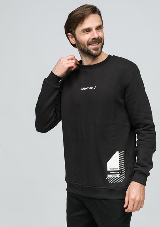 JOHNNY JOE Siyah Erkek Bisiklet Yaka Sweatshirt