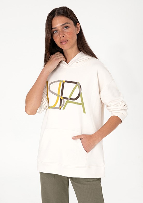 US POLO ASSN Beyaz Kadın Cropped Sweatshirt