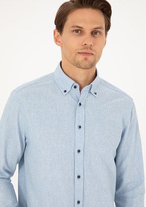 PİERRE CARDİN Mavi Erkek Uzun Kol Gömlek