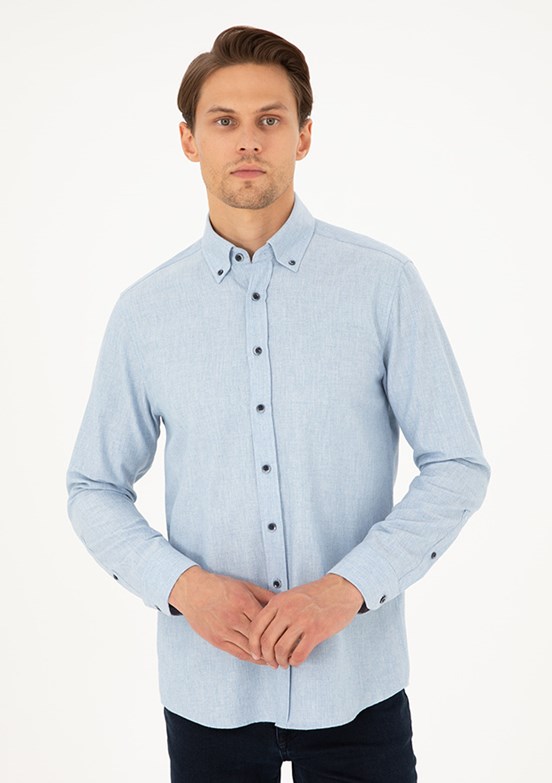PİERRE CARDİN Mavi Erkek Uzun Kol Gömlek