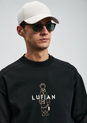 LUFİAN Siyah Erkek Baskılı Sweatshirt