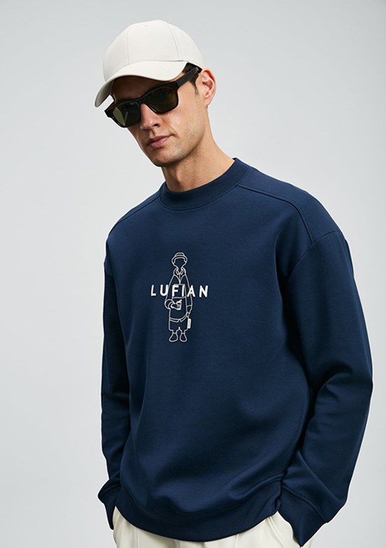 LUFİAN Lacivert Erkek Baskılı Sweatshirt