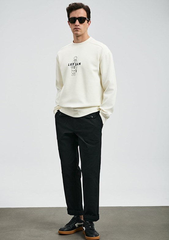 LUFİAN Beyaz Erkek Baskılı Sweat Shirt