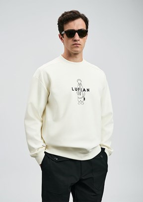 LUFİAN Beyaz Erkek Baskılı Sweatshirt