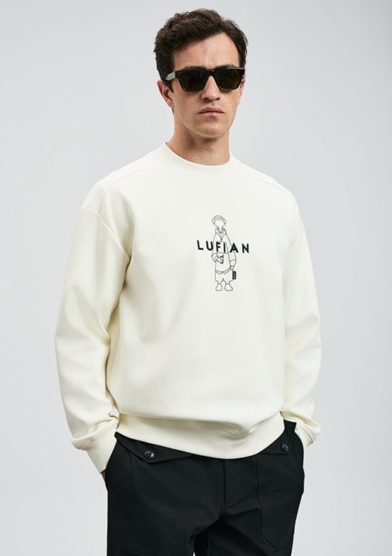 LUFİAN Beyaz Erkek Baskılı Sweat Shirt