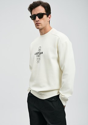 LUFİAN Beyaz Erkek Baskılı Sweat Shirt