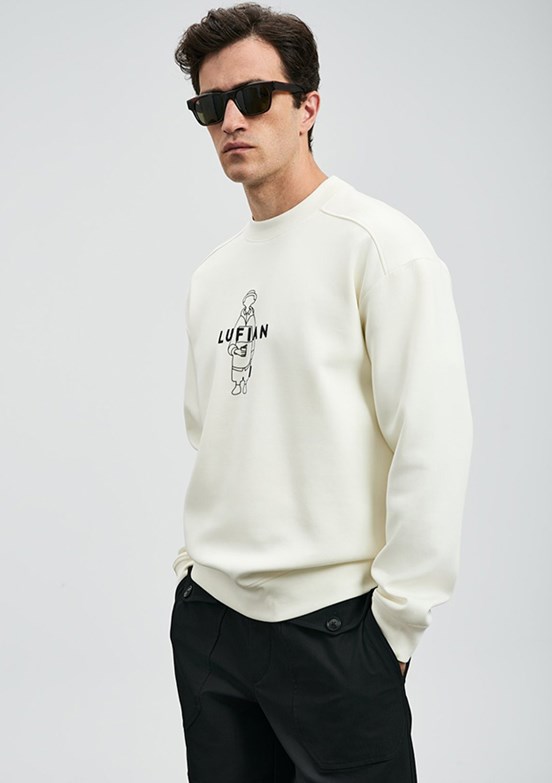 LUFİAN Beyaz Erkek Baskılı Sweat Shirt