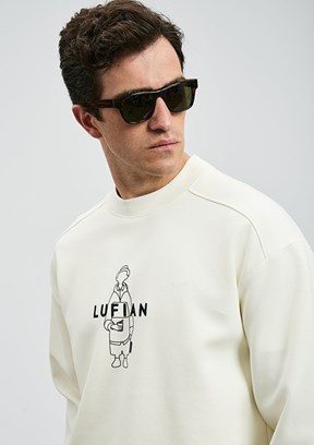 LUFİAN Beyaz Erkek Baskılı Sweatshirt
