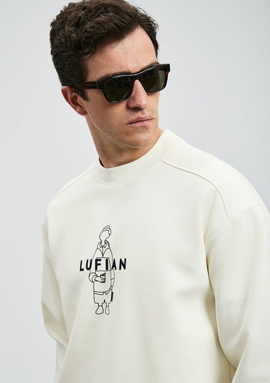 LUFİAN Beyaz Erkek Baskılı Sweat Shirt