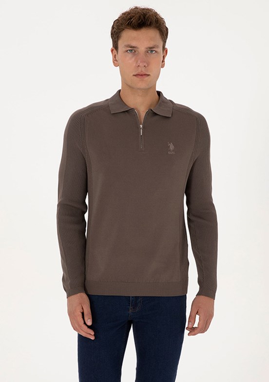 US POLO ASSN Bej Erkek Slim Kazak