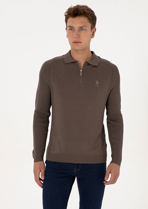 US POLO ASSN Bej Erkek Slim Kazak