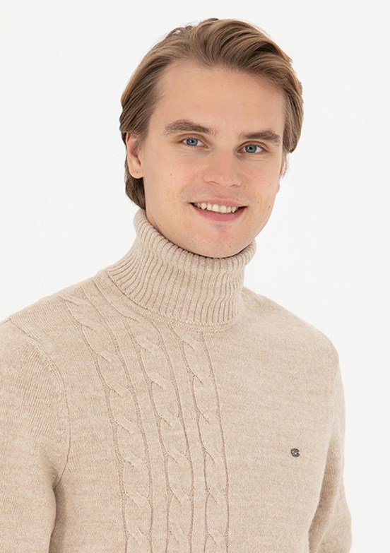 US POLO ASSN Bej Erkek Slim Kazak