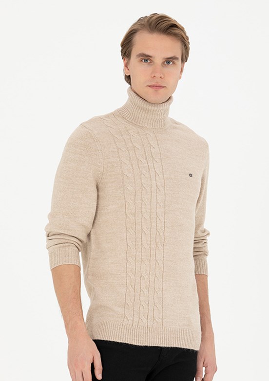 US POLO ASSN Bej Erkek Slim Kazak