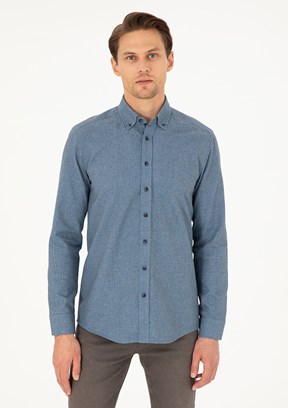 PİERRE CARDİN Mavi Erkek Uzun Kol Gömlek