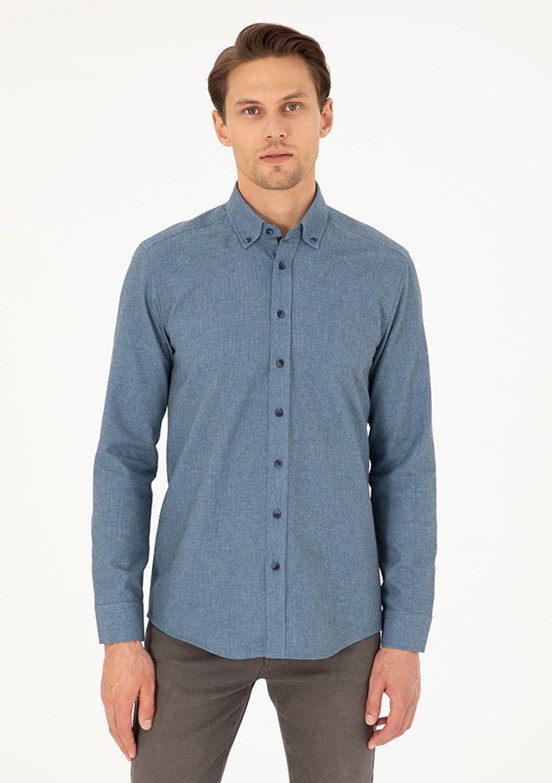 PİERRE CARDİN Mavi Erkek Uzun Kol Gömlek