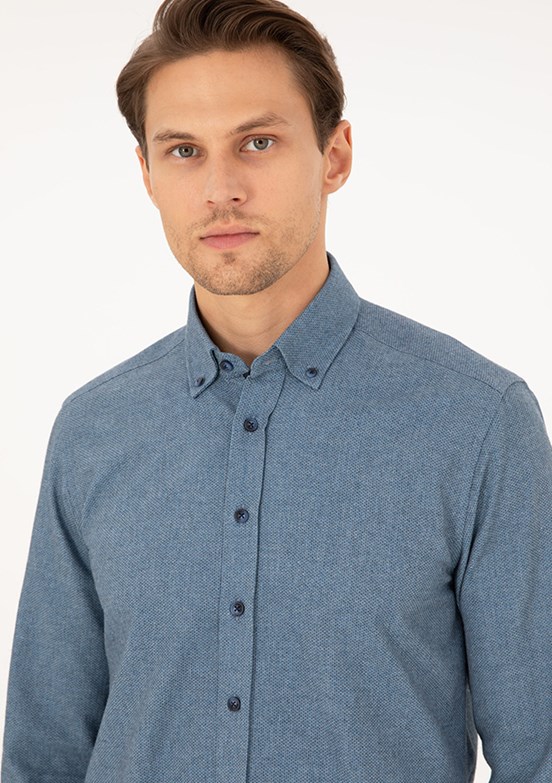 PİERRE CARDİN Mavi Erkek Uzun Kol Gömlek