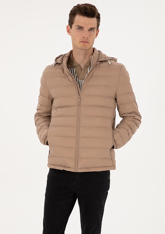PİERRE CARDİN Erkek Bej Basic Mont
