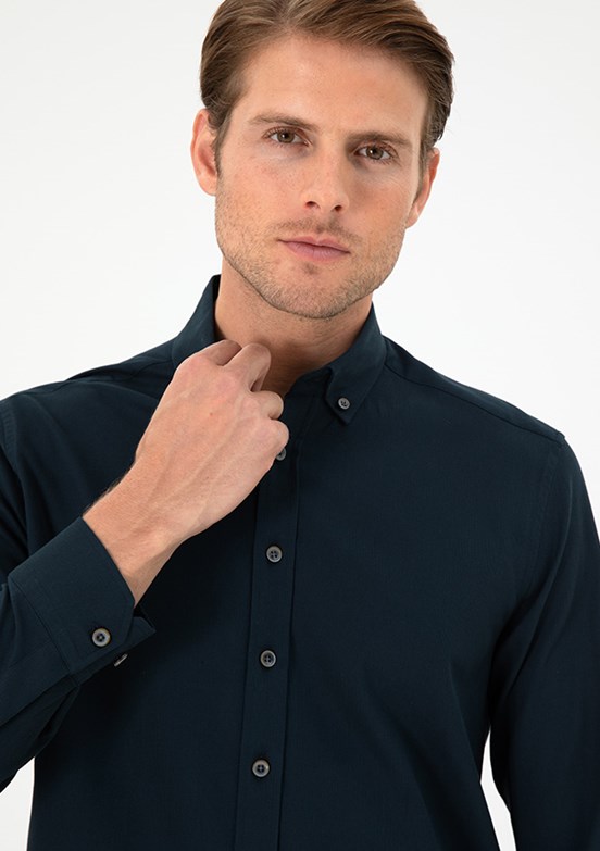 PİERRE CARDİN Lacivert Erkek Uzun Kol Gömlek