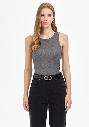 PİERRE CARDİN - Kadın Gri Örme T-Shirt