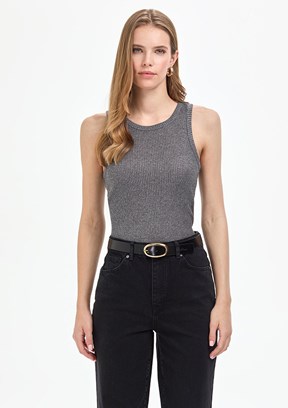 PİERRE CARDİN - Kadın Gri Örme T-Shirt