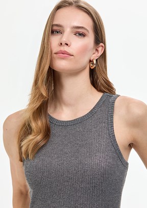 PİERRE CARDİN - Kadın Gri Örme T-Shirt