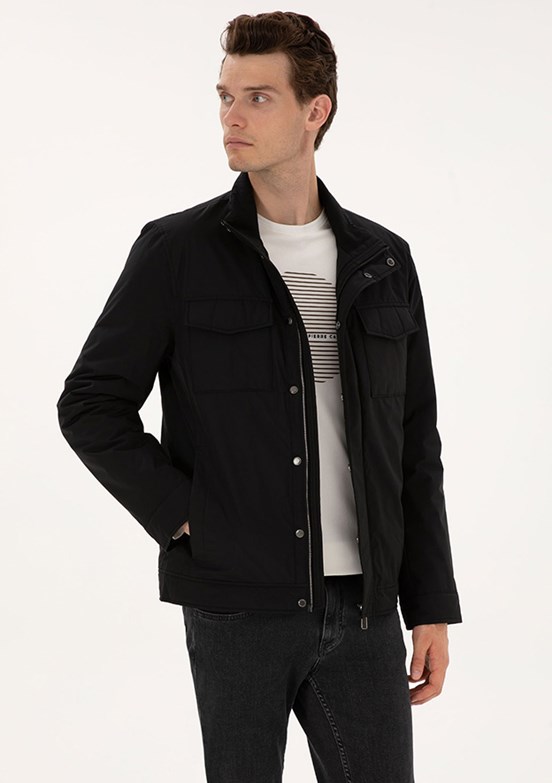 PİERRE CARDİN - Erkek Siyah Basic Mont