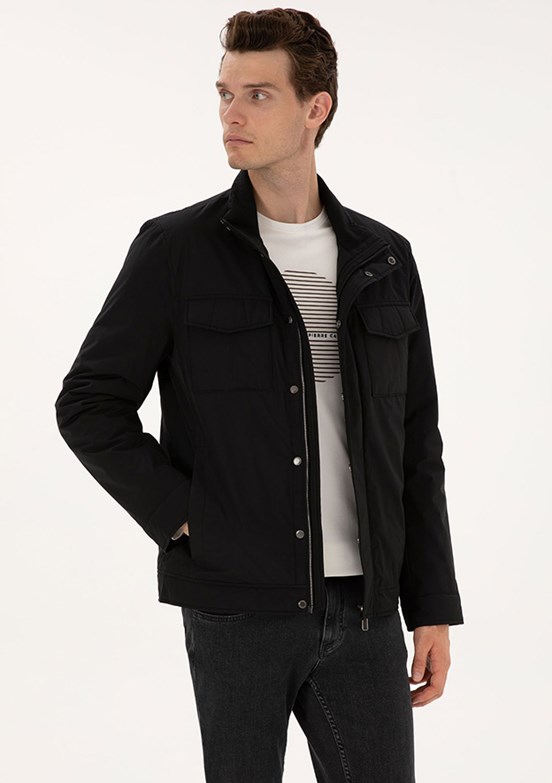 PİERRE CARDİN - Erkek Siyah Basic Mont