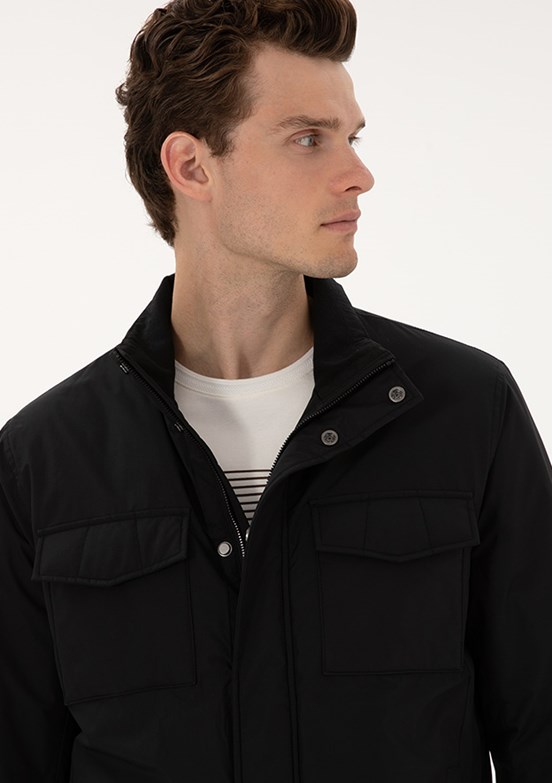 PİERRE CARDİN Erkek Siyah Basic Mont