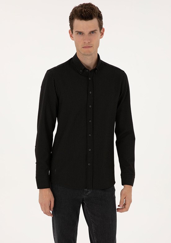 PİERRE CARDİN Siyah Erkek Uzun Kol Gömlek