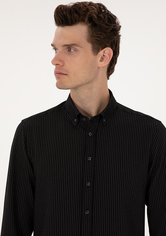 PİERRE CARDİN Siyah Erkek Uzun Kol Gömlek