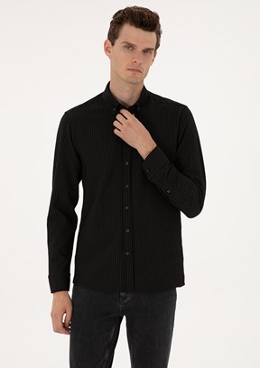 PİERRE CARDİN Siyah Erkek Uzun Kol Gömlek