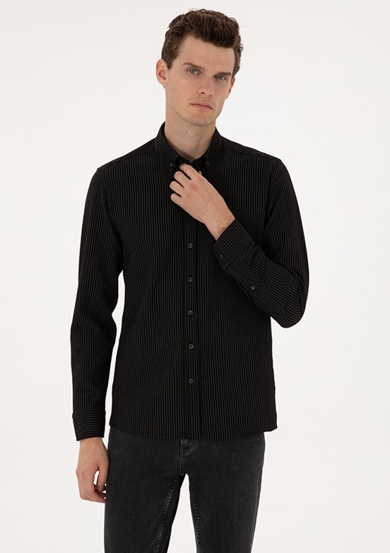 PİERRE CARDİN Siyah Erkek Uzun Kol Gömlek