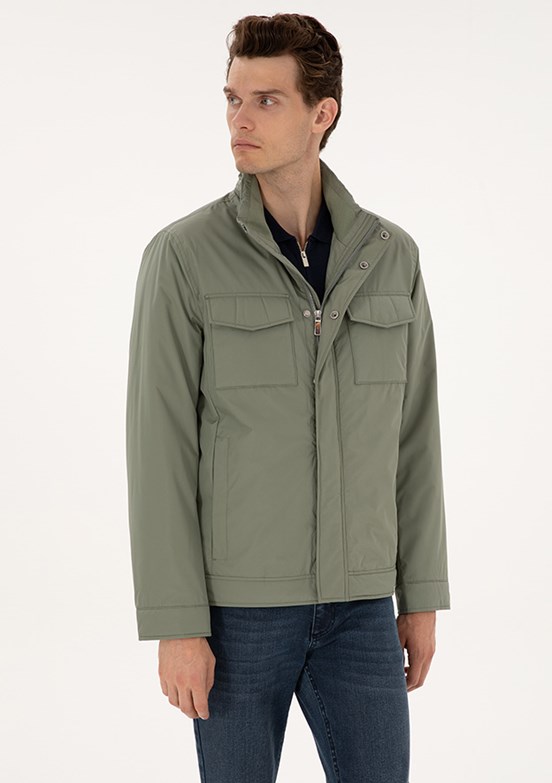 PİERRE CARDİN Erkek Yeşil Basic Mont