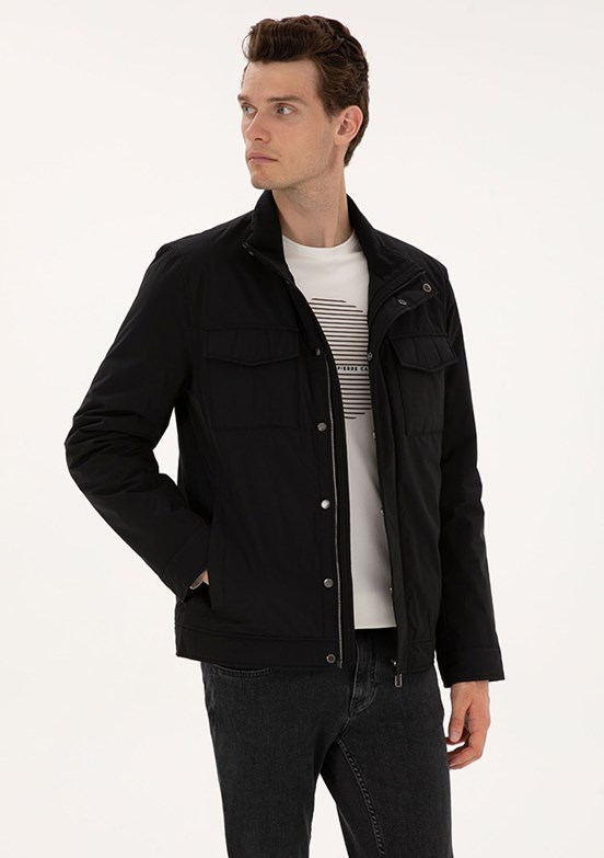 PİERRE CARDİN Siyah Erkek Basic Mont