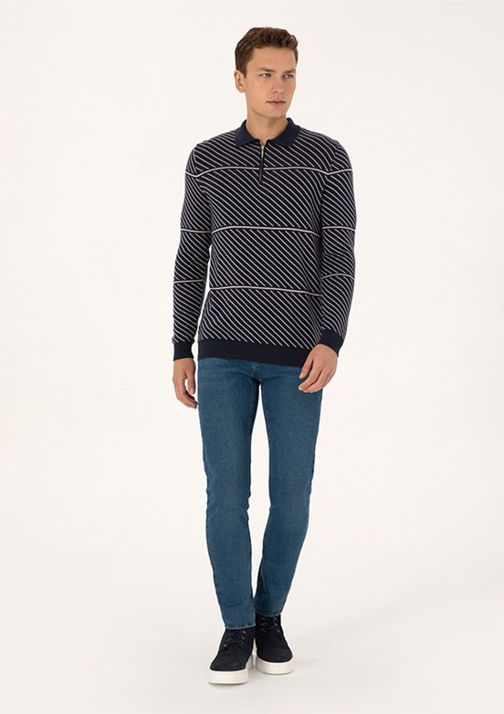 US POLO ASSN Erkek Lacivert Slim Kazak