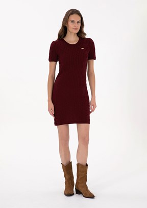 US POLO ASSN Bordo Kadın Triko Elbise