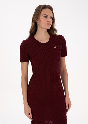 US POLO ASSN Bordo Kadın Triko Elbise