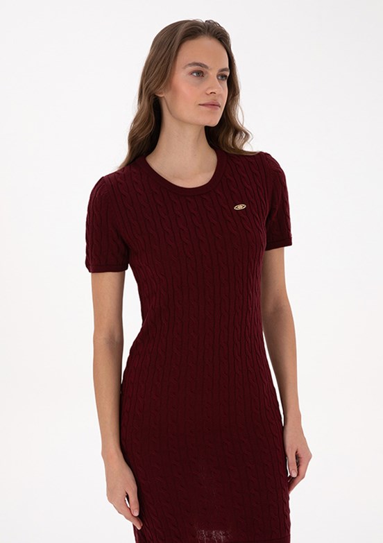 US POLO ASSN Bordo Kadın Triko Elbise