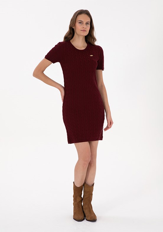 US POLO ASSN Bordo Kadın Triko Elbise