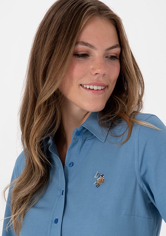 US POLO ASSN Mavi Kadın Uzun Kol Gömlek