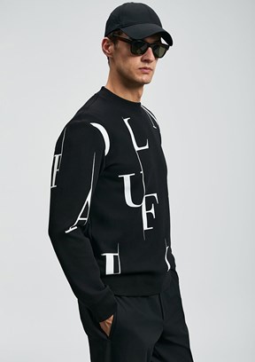 LUFİAN Siyah Erkek Bisiklet Yaka Sweatshirt