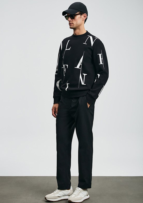 LUFİAN Siyah Erkek Bisiklet Yaka Sweatshirt