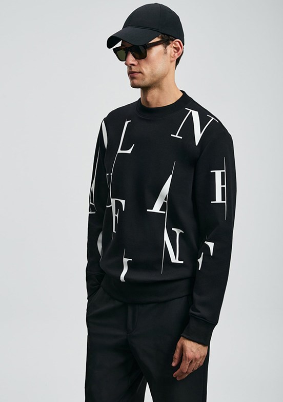 LUFIAN Siyah Erkek Baskılı Sweatshirt