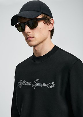 LUFIAN Siyah Erkek Baskılı Sweatshirt