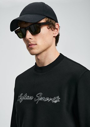 LUFIAN Siyah Erkek Baskılı Sweatshirt