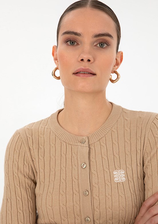 PİERRE CARDİN Bej Kadın Triko Hırka