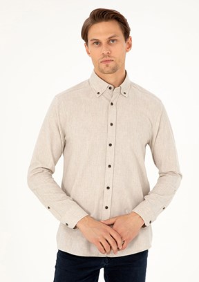 PİERRE CARDİN Bej Erkek Uzun Kol Gömlek